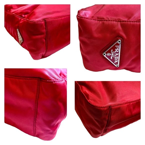 Authentic PRADA Red Nylon Tote Hand Bag Purse, Made in Italy - Picture 6 of 12